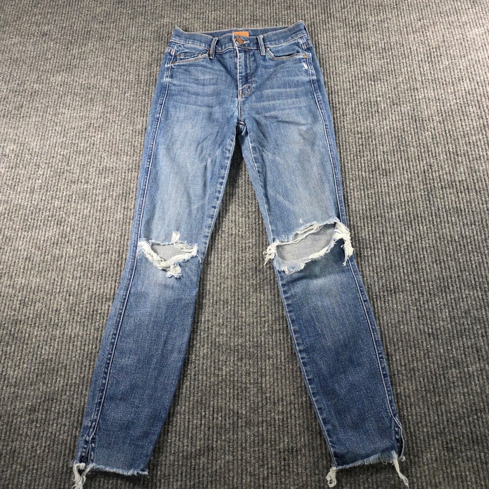Mother The Vamp Fray Crazy Like a Fox Distressed Skinny Jeans Blue Size 25